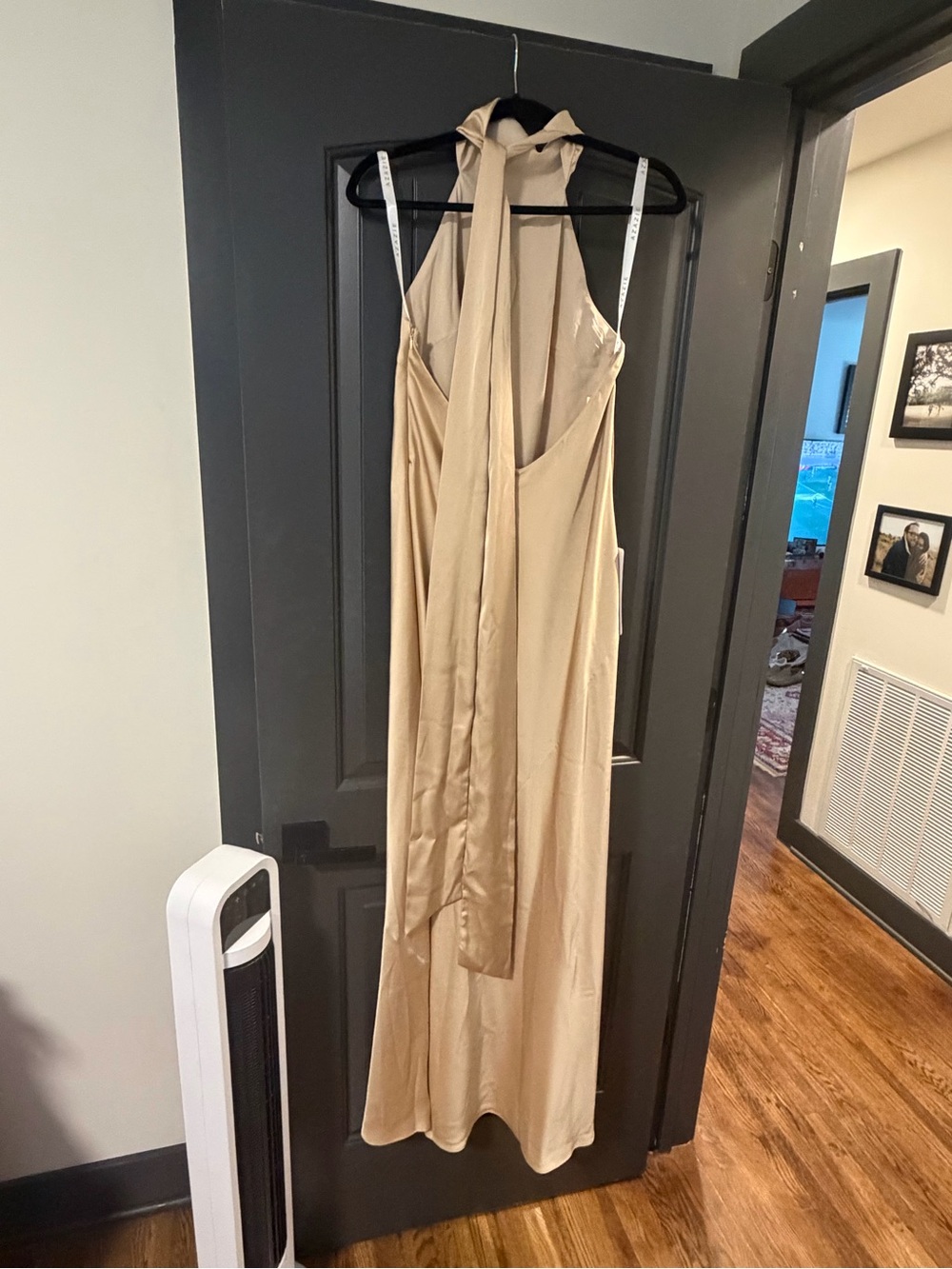 Azazie Satin High-Neck Maxi Dress in Champagne - Picture 4 of 9